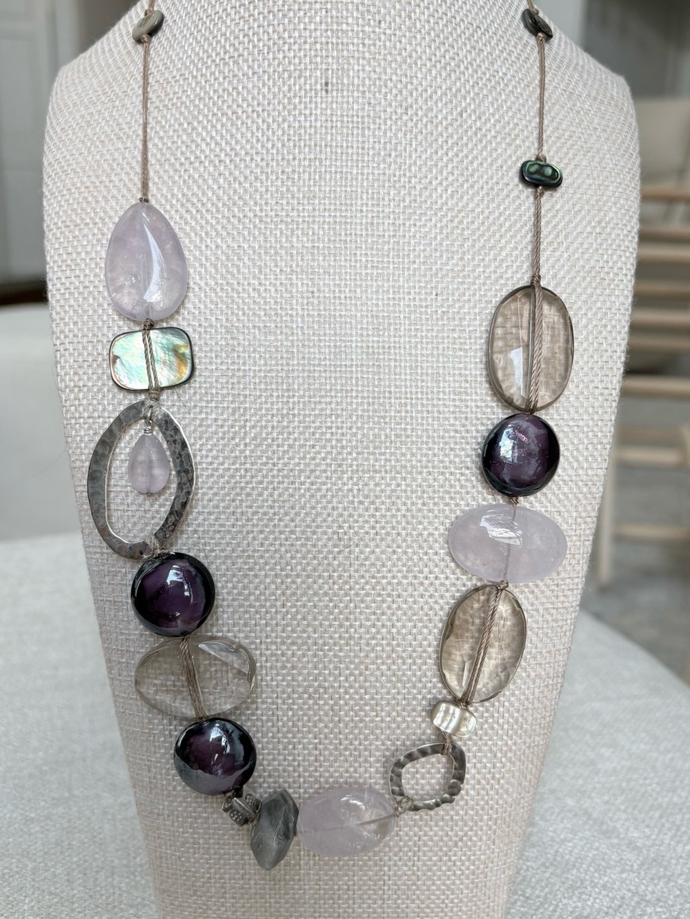 Silpada SS, Amethyst, Feldspar, Quartz, Glass & Shell Necklace, N2104